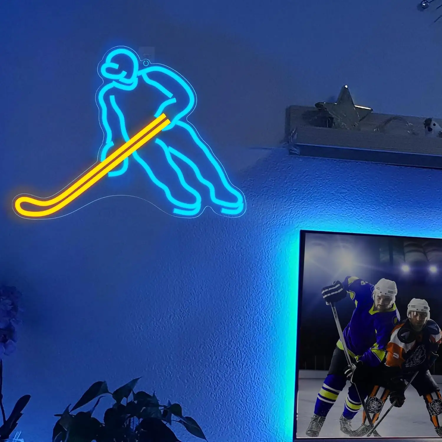 Ice Hockey Player Neon Signs Sports Wall Decor Party Decoration for Boys and Teens