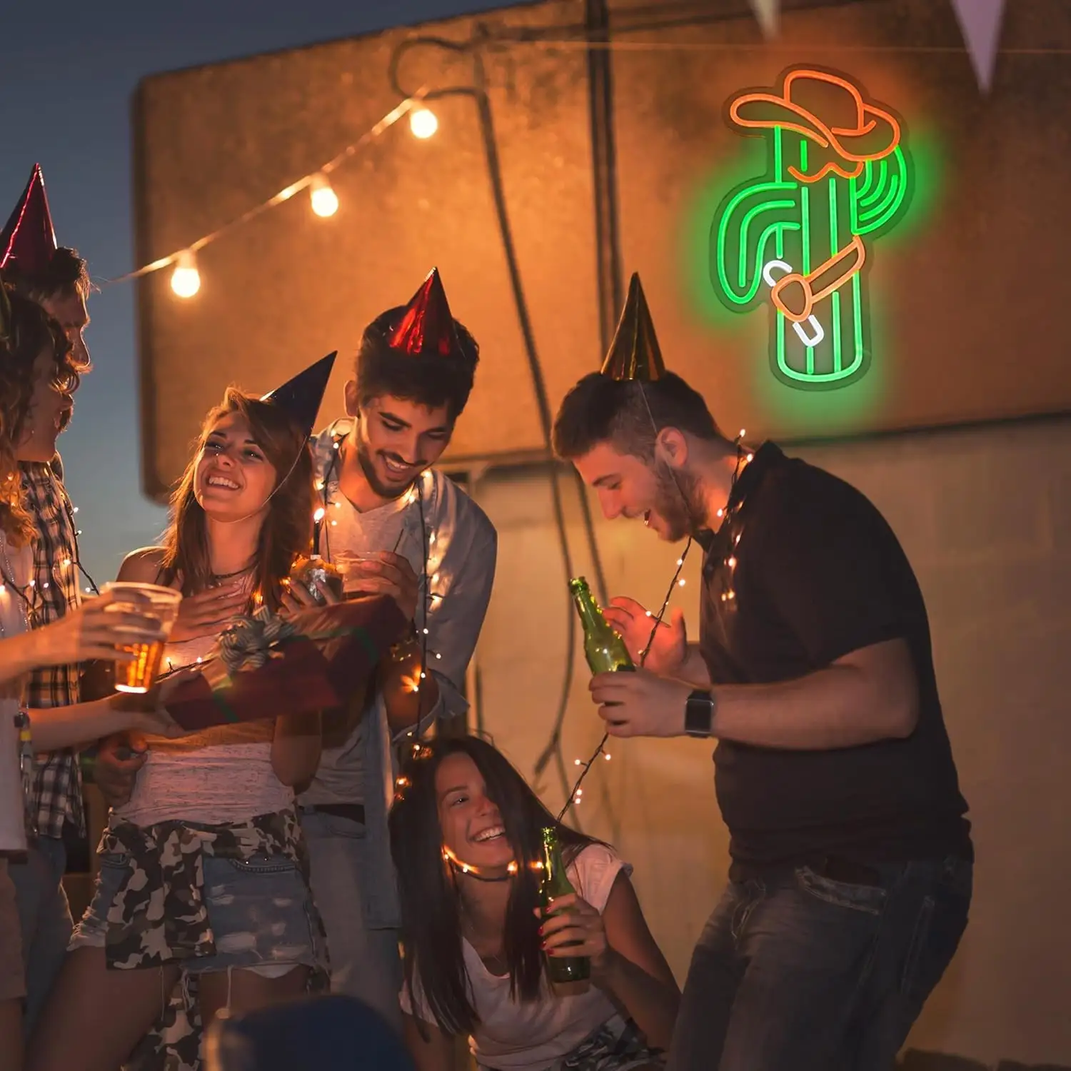 Cactus Cowboy Hat LED Neon Campsite Decorations