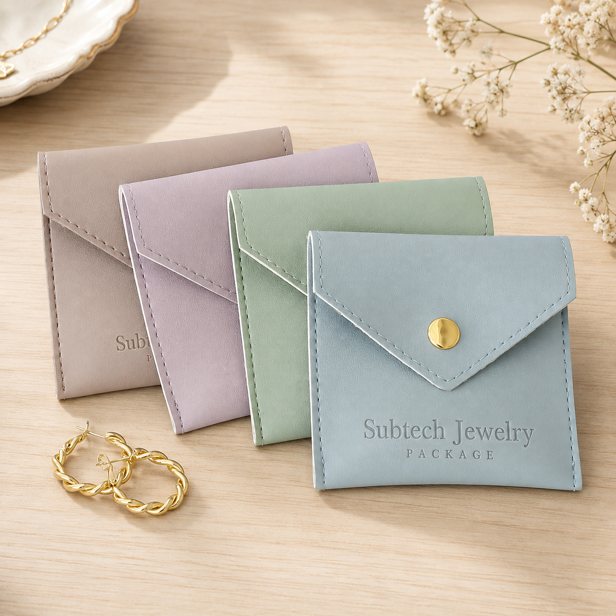 Personalized PU Leather Jewelry Snap Bags for Necklaces, Rings