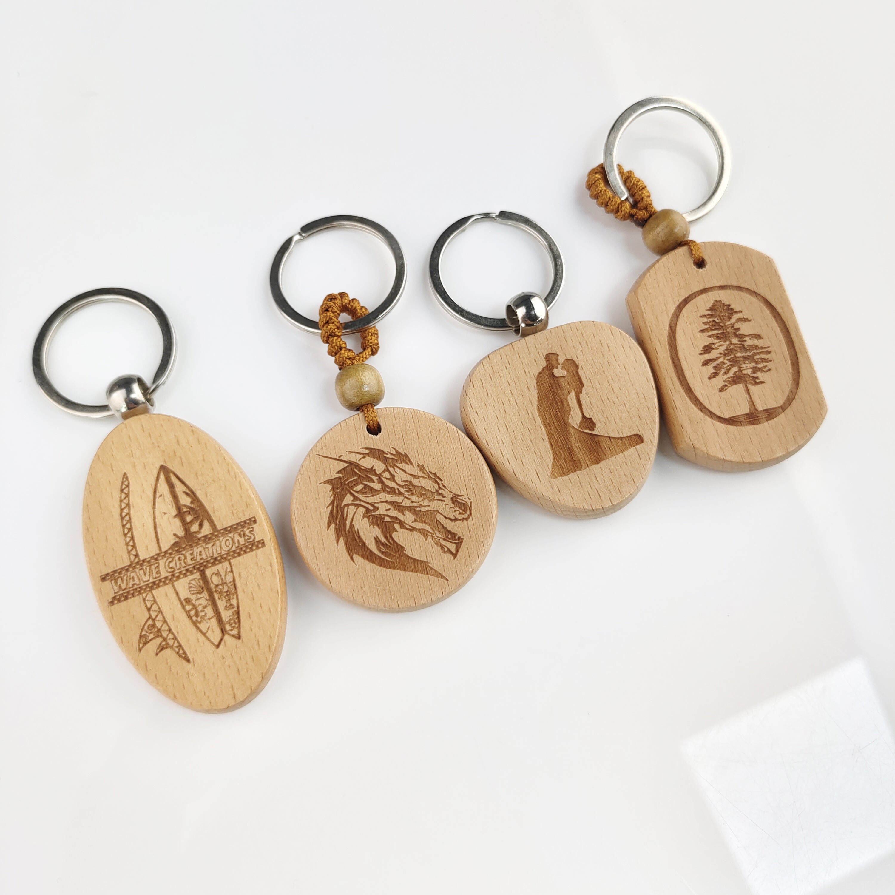 Custom Beech Wood Keychain with Engraving Design Logo