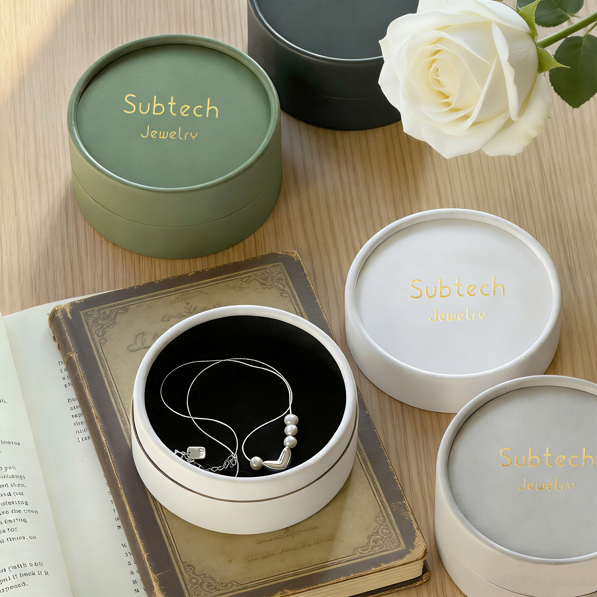 Round Paper Jewelry Box with Sponge, Luxury Ring Packaging