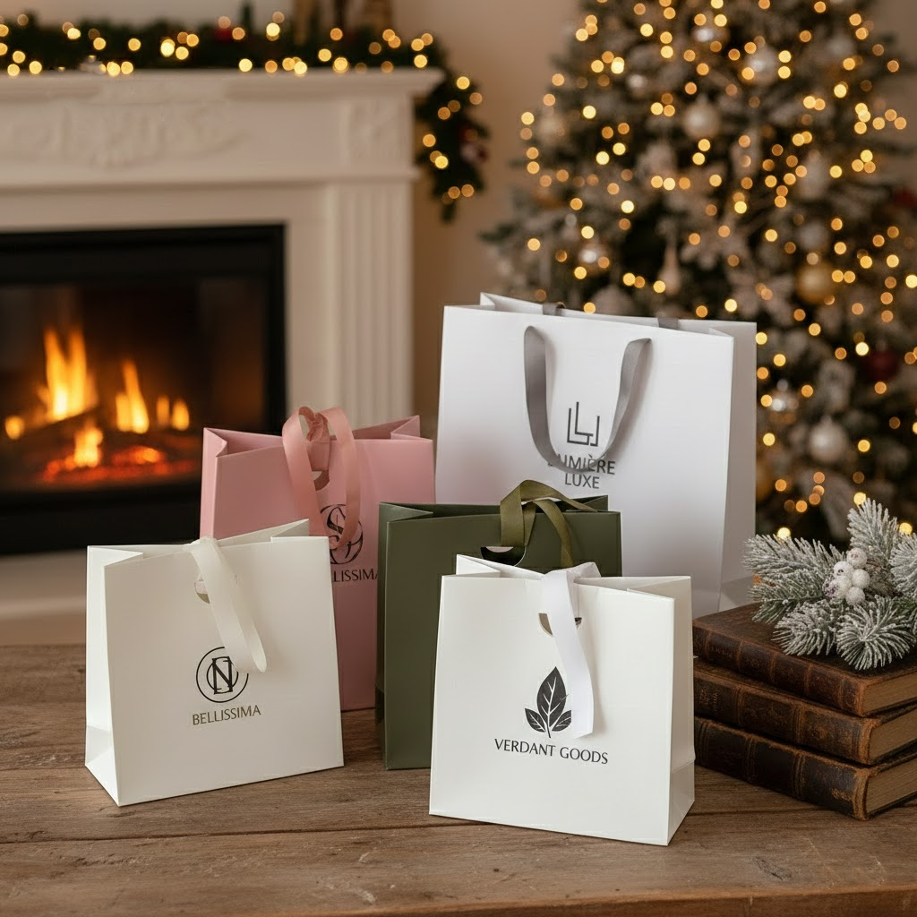 Luxury Custom Paper Bags, High-End Branded Paper Bag with Ribbon Handles