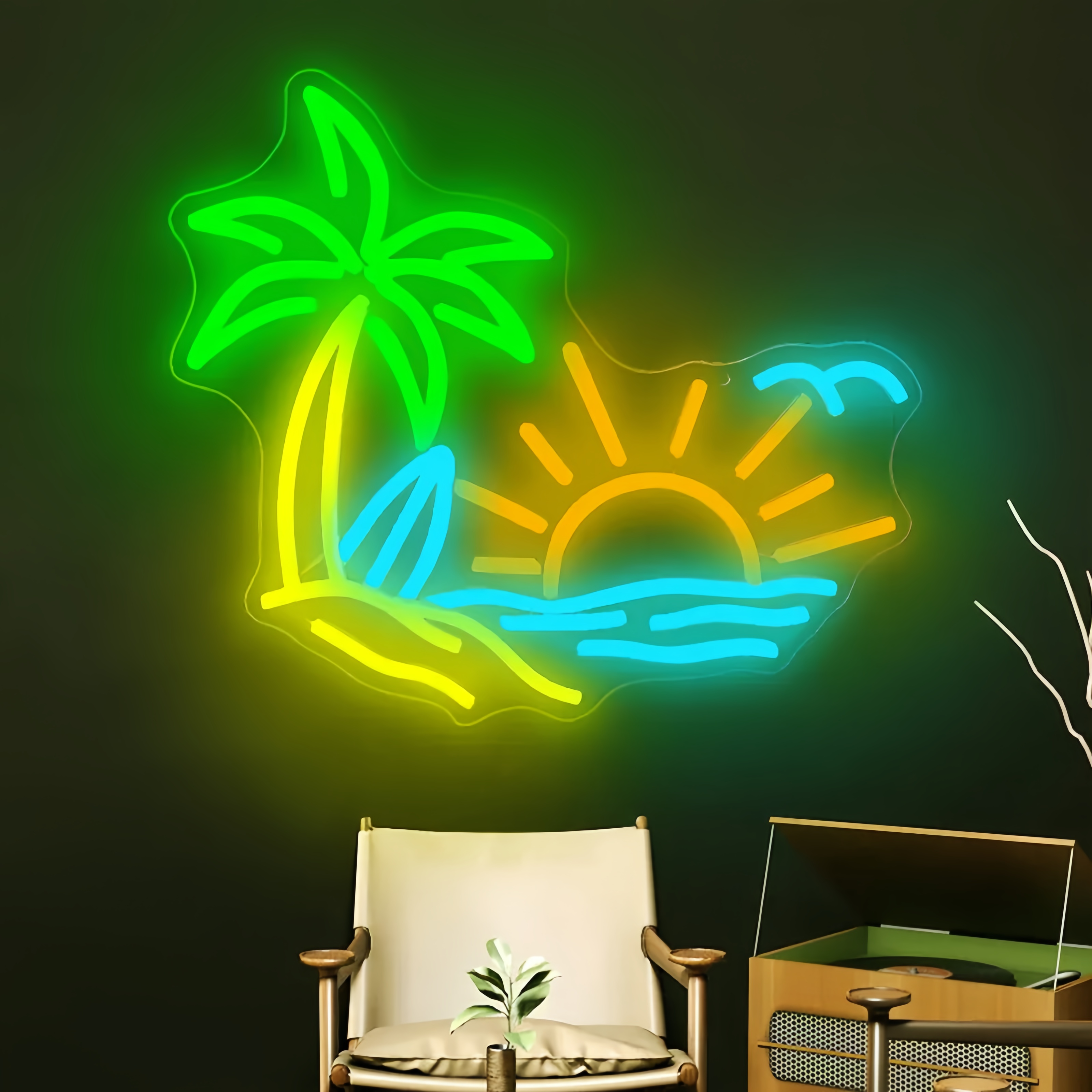 Summer Beach Neon Sign Tropic Neon LED Light Signs Coconut Tree Hawaii Shop Wall Decor