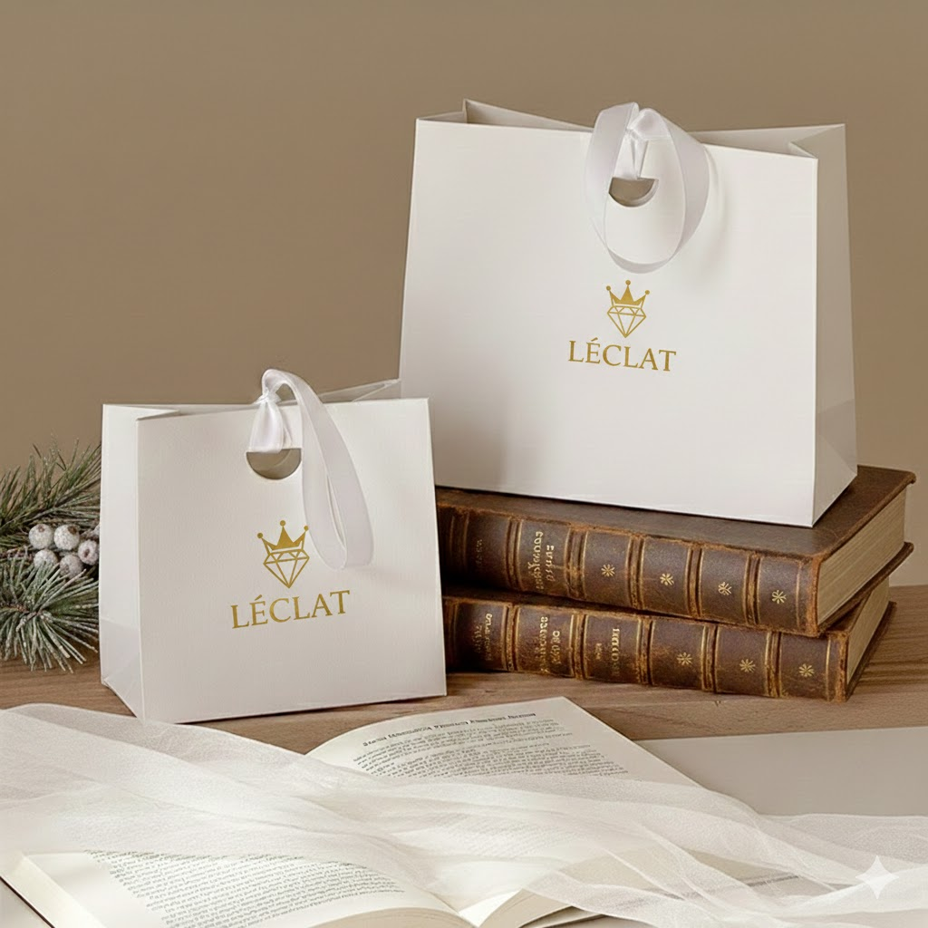 Luxury Custom Paper Bags, High-End Branded Paper Bag with Ribbon Handles