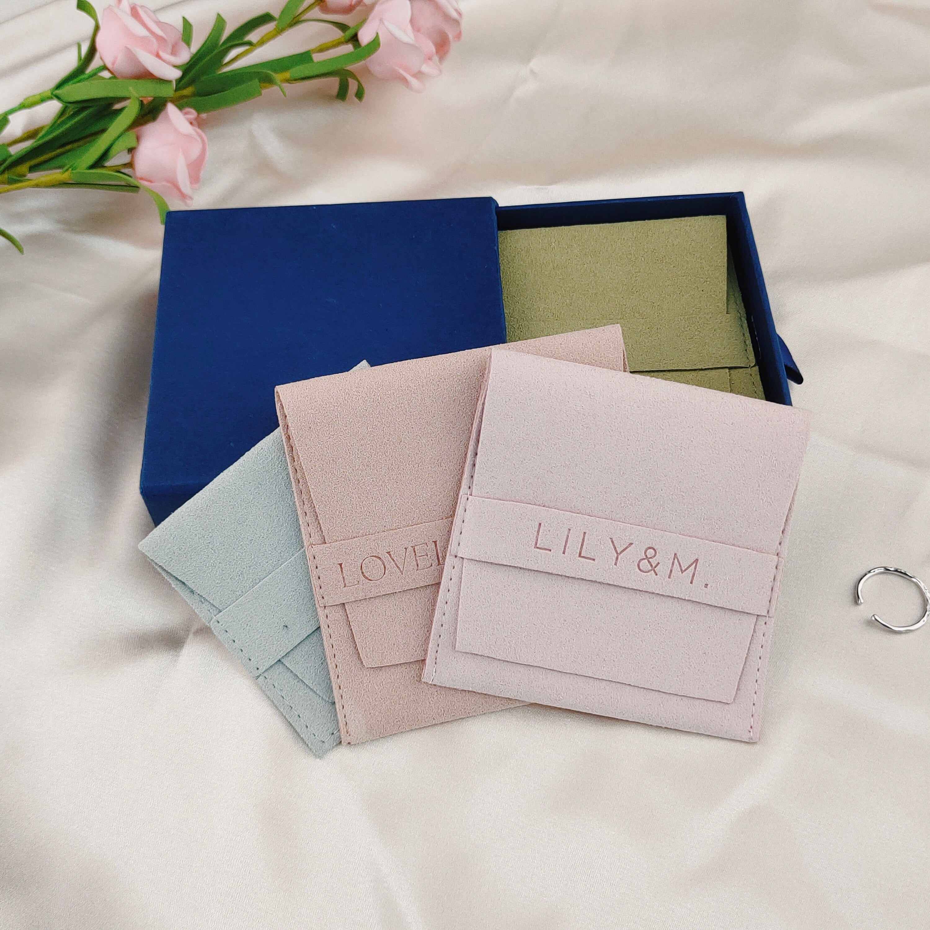 Envelope Style Custom Microfiber Jewelry Pouch with Branded Logo