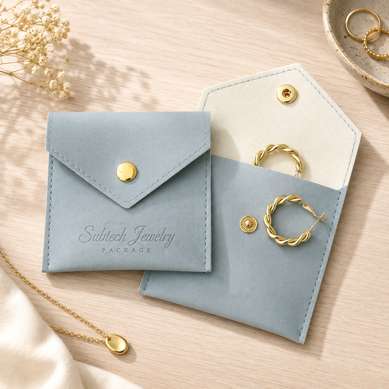Personalized PU Leather Jewelry Snap Bags for Necklaces, Rings