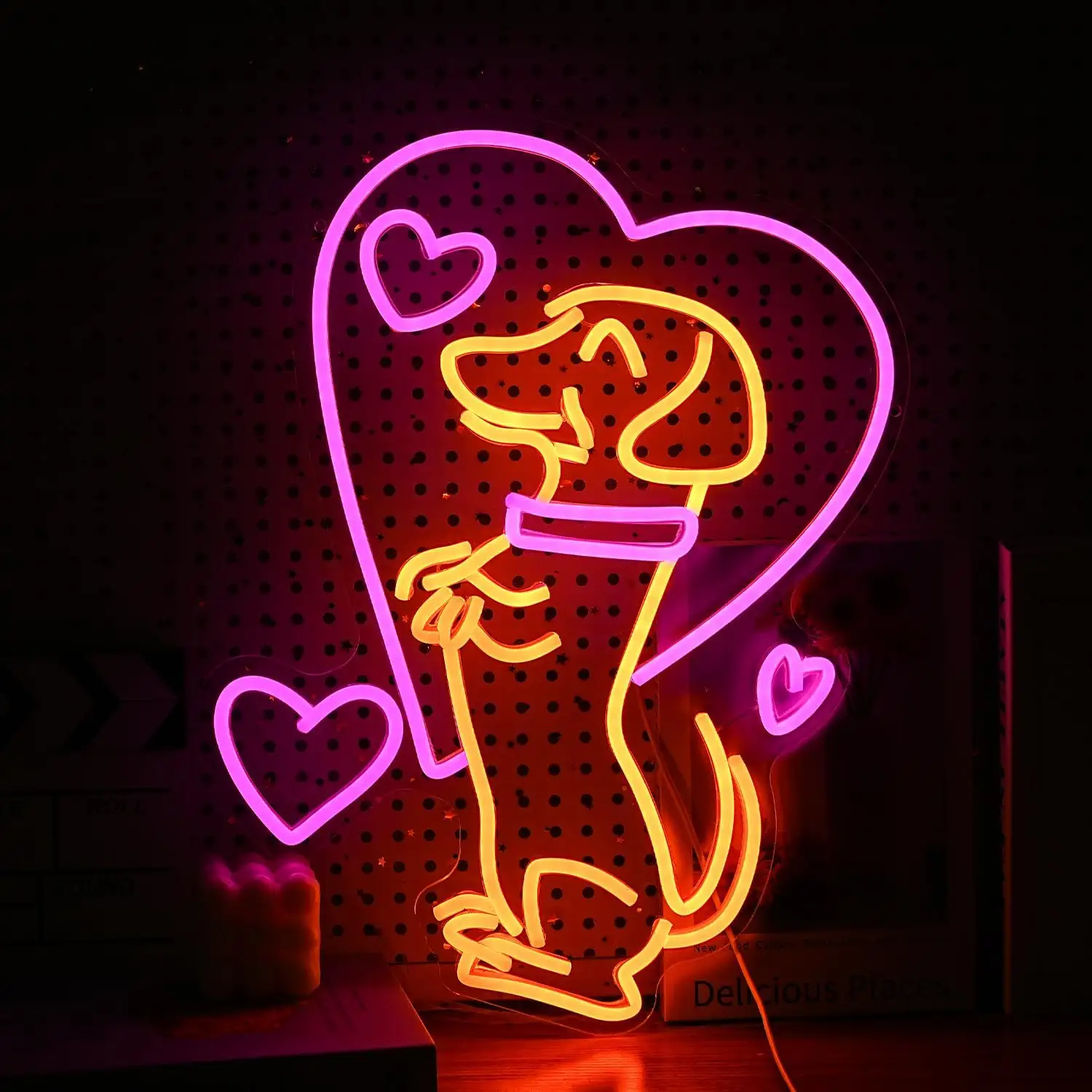 Cute Caring Dog LED Neon Wall Decor for Kids and Teens Bedroom
