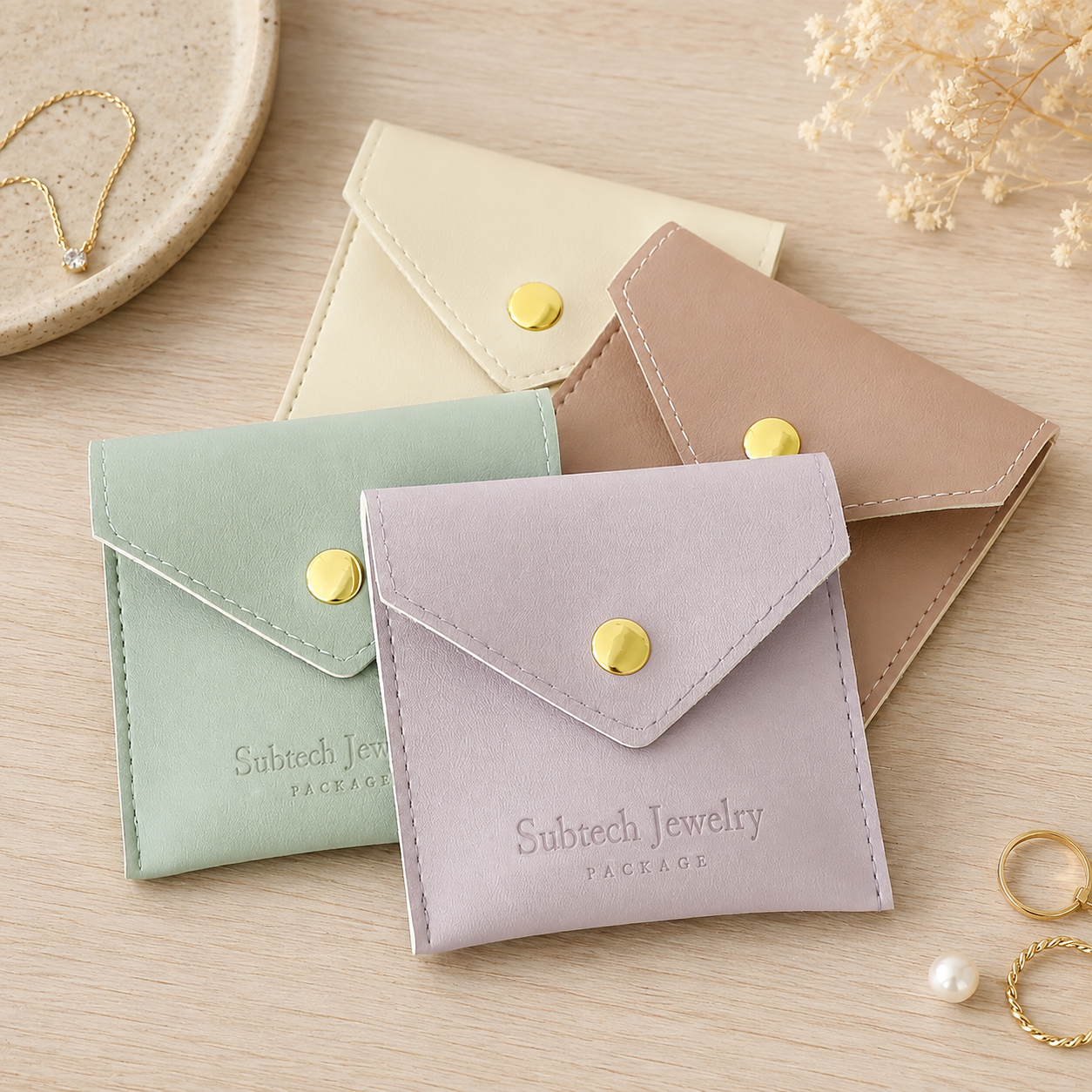 Personalized PU Leather Jewelry Snap Bags for Necklaces, Rings