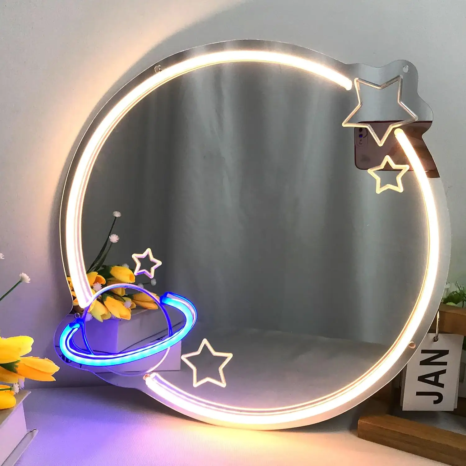 Universe Neon Mirror Kid's Bedroom Decor Cosmetic Mirror Beauty Salon Mirror