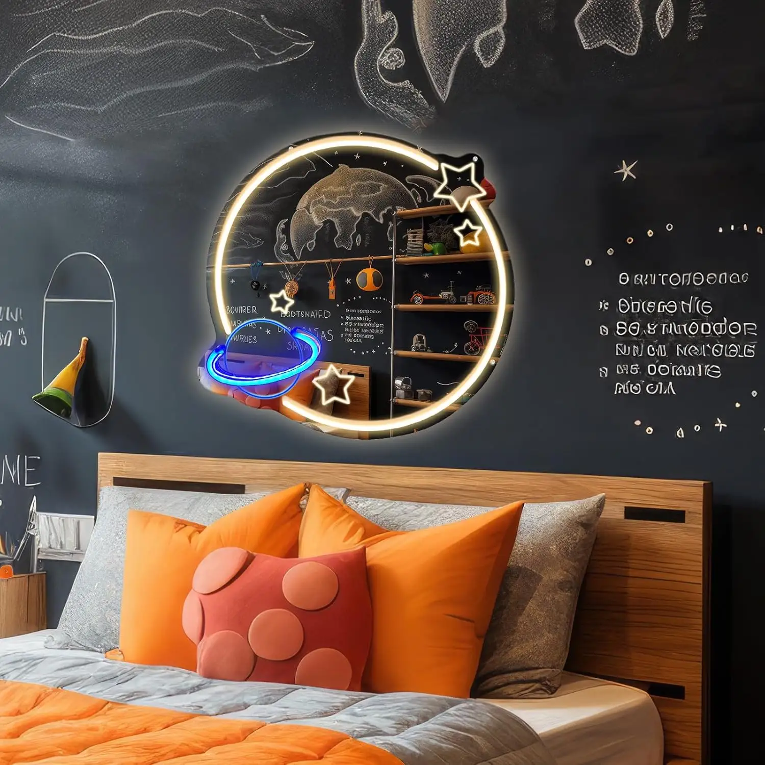 Universe Neon Mirror Kid's Bedroom Decor Cosmetic Mirror Beauty Salon Mirror