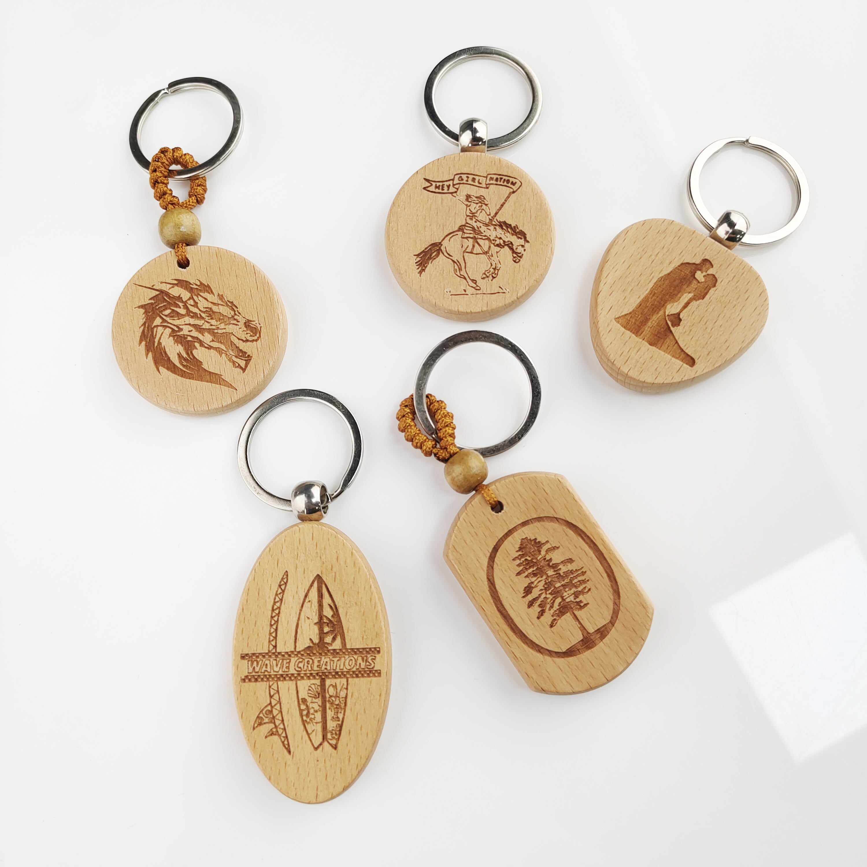Custom Beech Wood Keychain with Engraving Design Logo