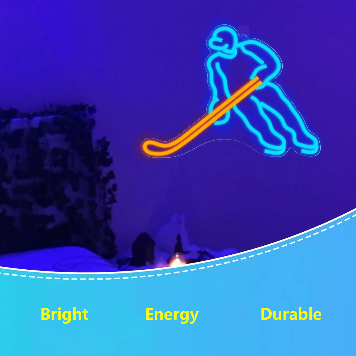 Ice Hockey Player Neon Signs Sports Wall Decor Party Decoration for Boys and Teens
