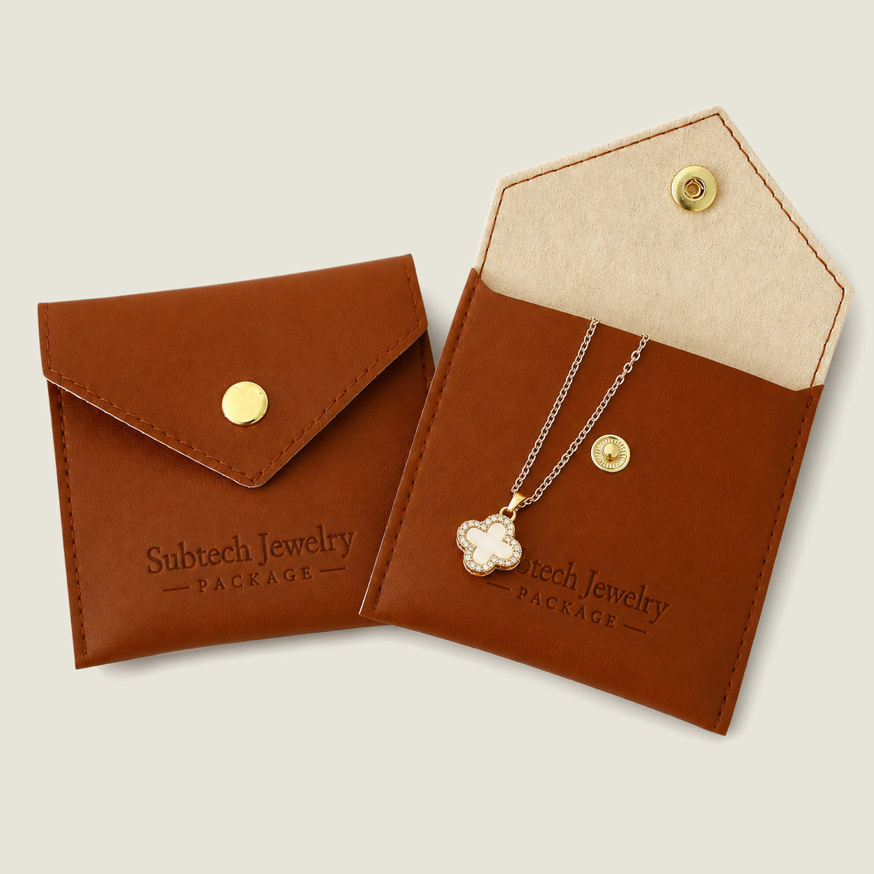 Personalized PU Leather Jewelry Snap Bags for Necklaces, Rings