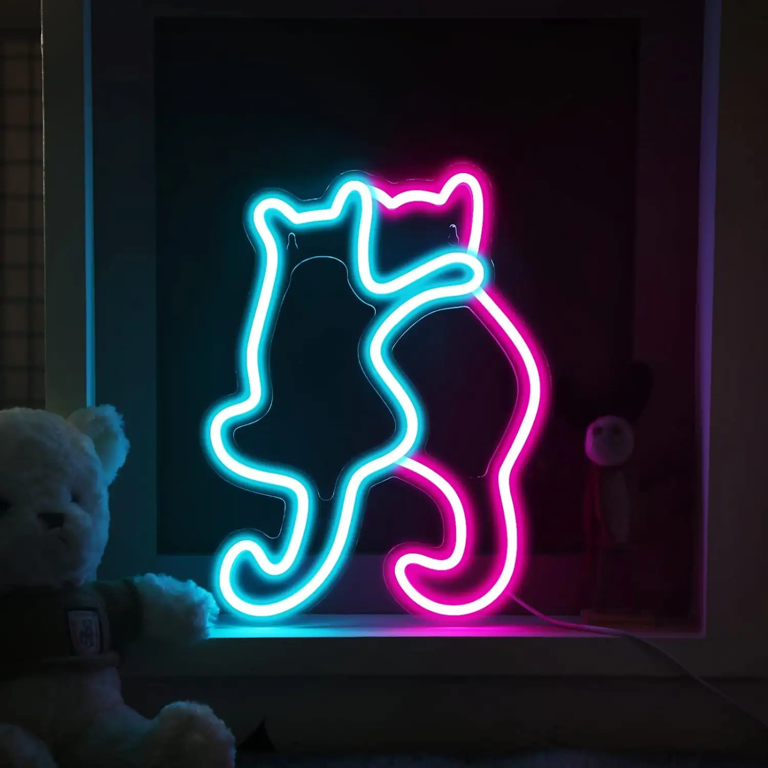 Cute Couple Cats LED Neon Sign Bedroom House Wall Decoration Pet Stores Decor