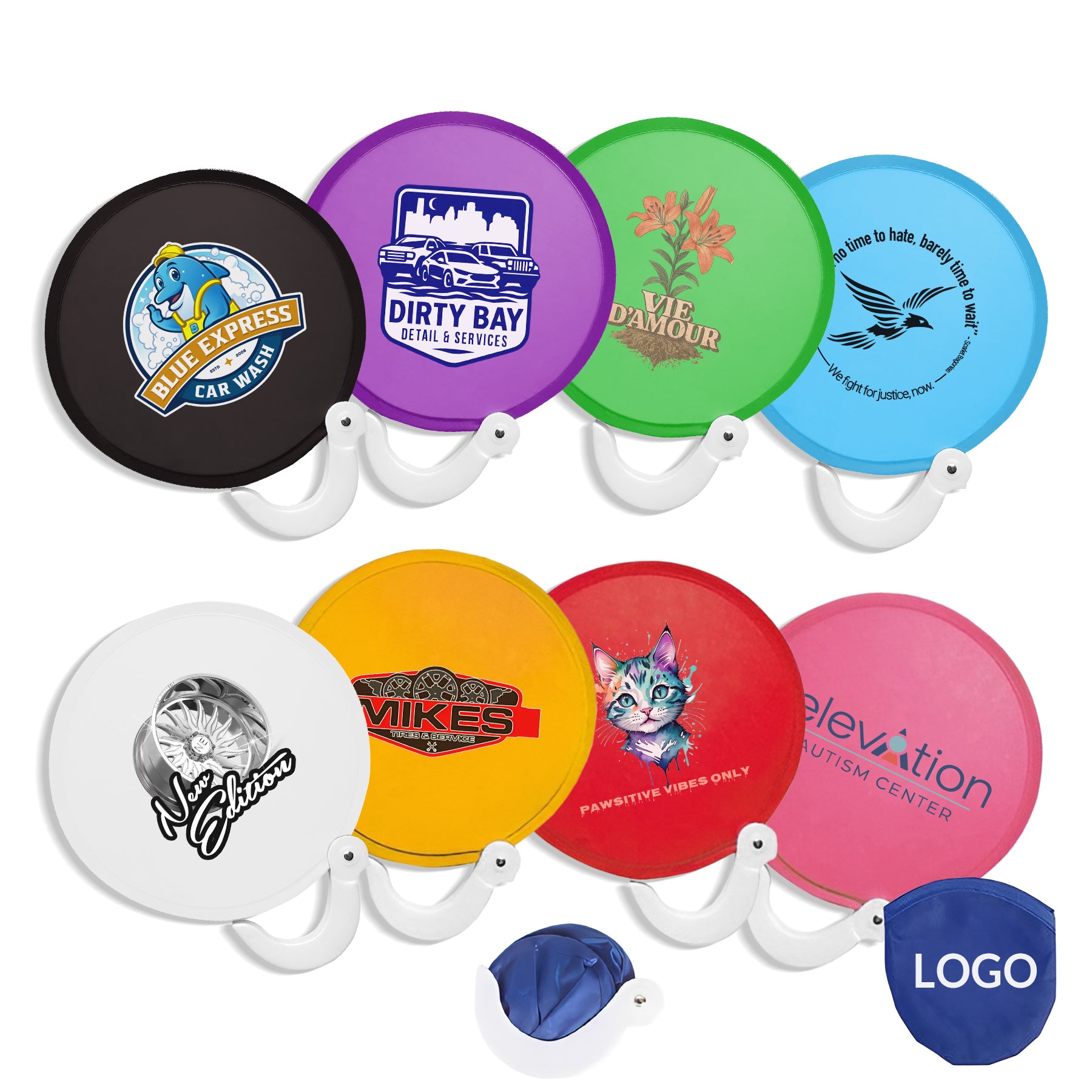 Folding Advertising Flying Disc Hand Fan with Pouch
