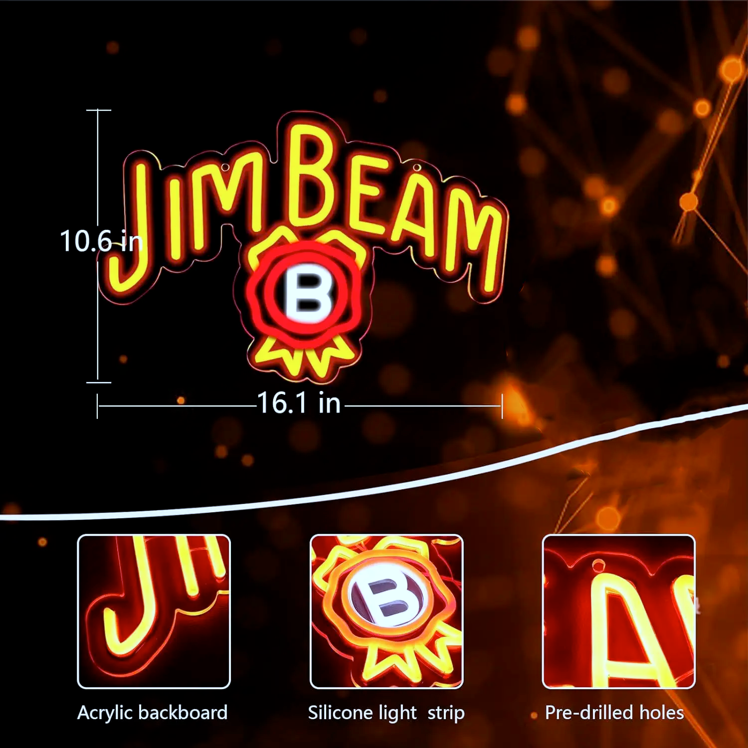 Jim Beam Whiskey Neon Signs Gifts for Whiskey Lovers Bar Club Decor