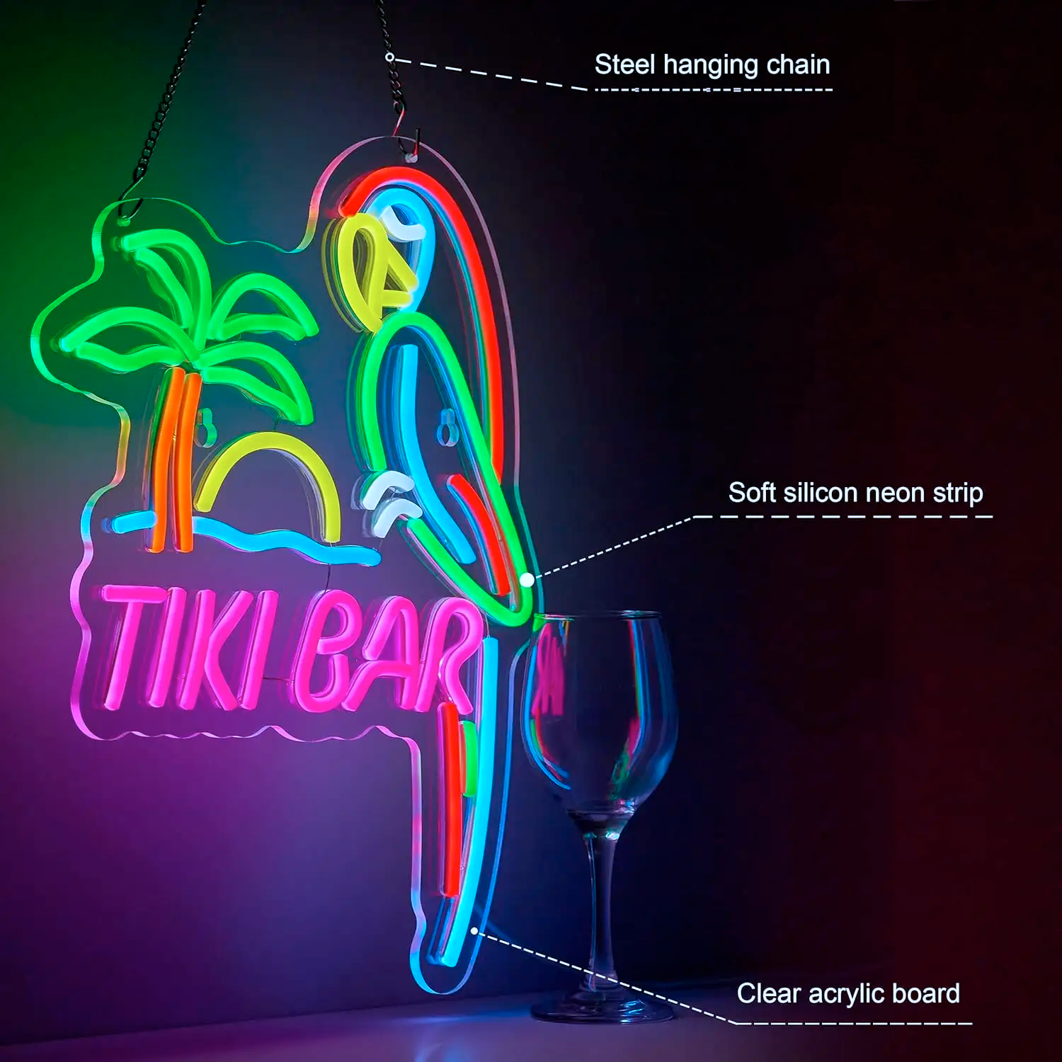 Parrot Tiki Bar LED Neon Wall Decor for Hawaii Pool Bar Party