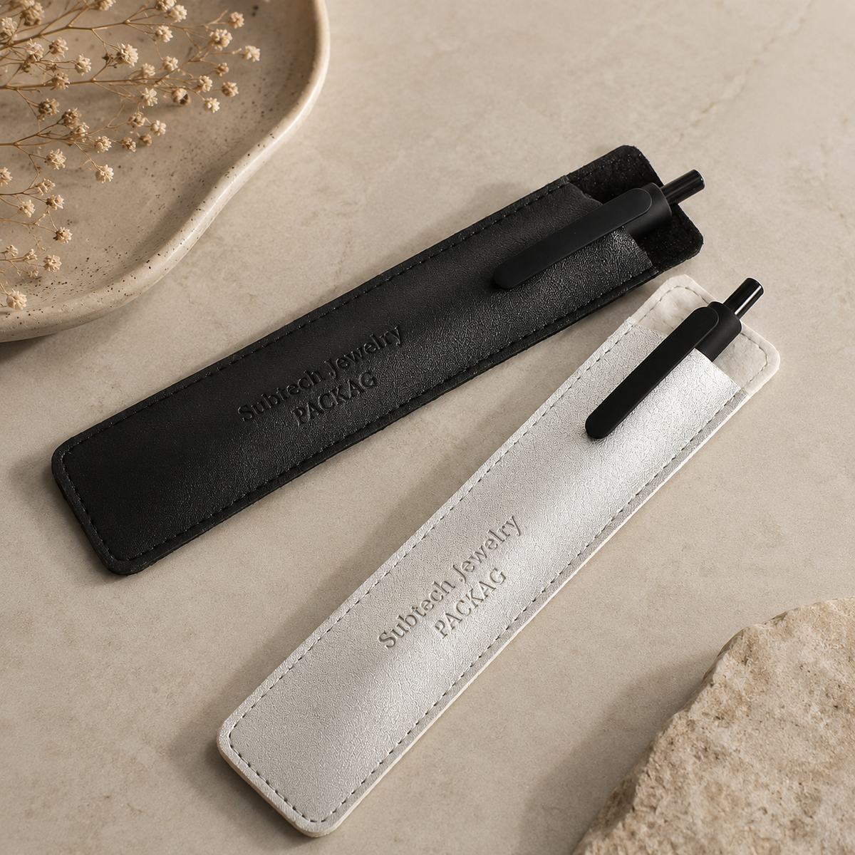 Personalized Embossed PU Leather Pen Holder or Makeup Brush Cover