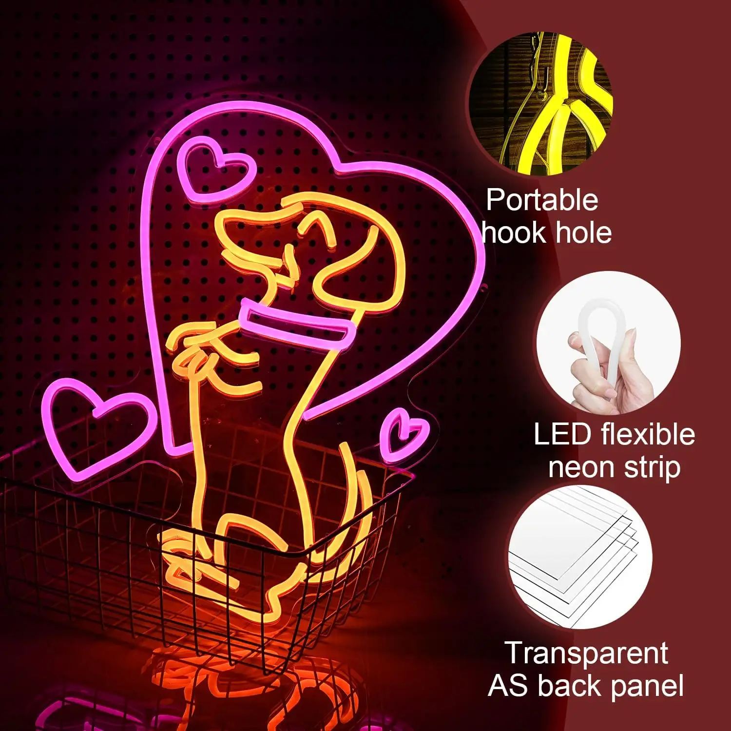 Cute Caring Dog LED Neon Wall Decor for Kids and Teens Bedroom