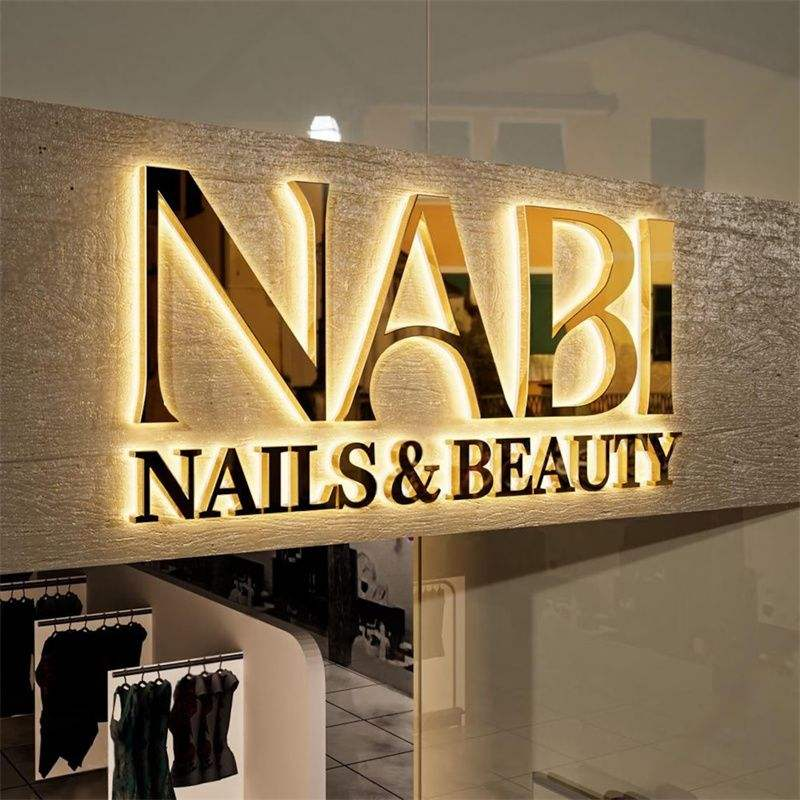 Mirror Metal LED Backlit Sign for Business Company Studio