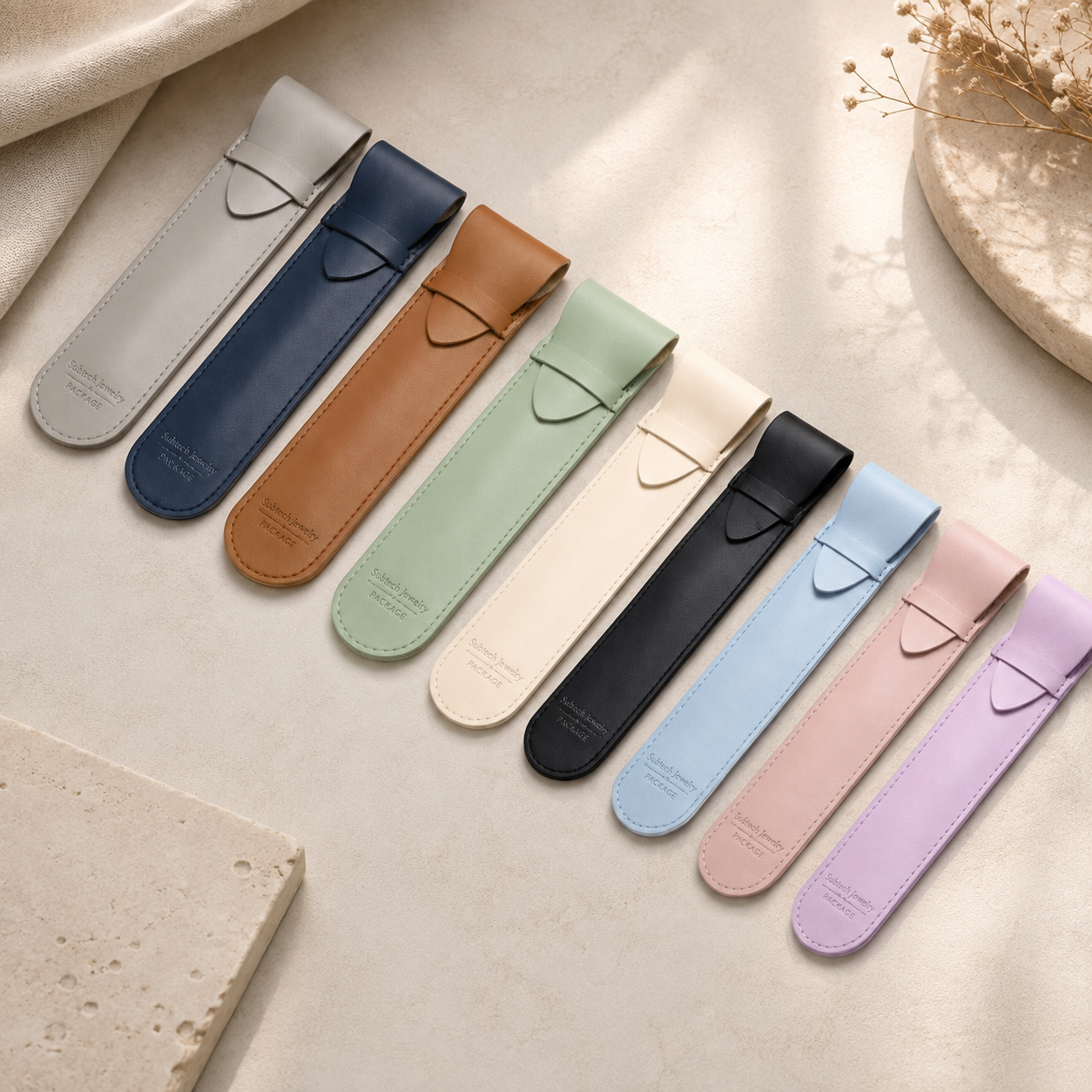 Custom PU Leather Pen Holder with Embossed Logo, Makeup Brush Cover