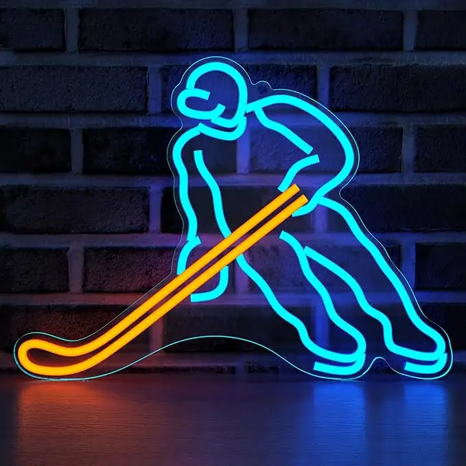 Ice Hockey Player Neon Signs Sports Wall Decor Party Decoration for Boys and Teens