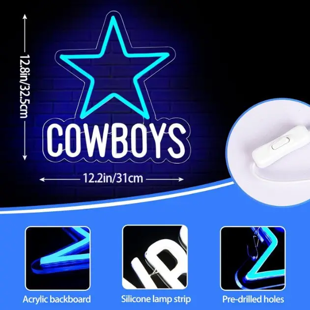 Cowboys Neon Signs Kids Teens Birthday Decorations