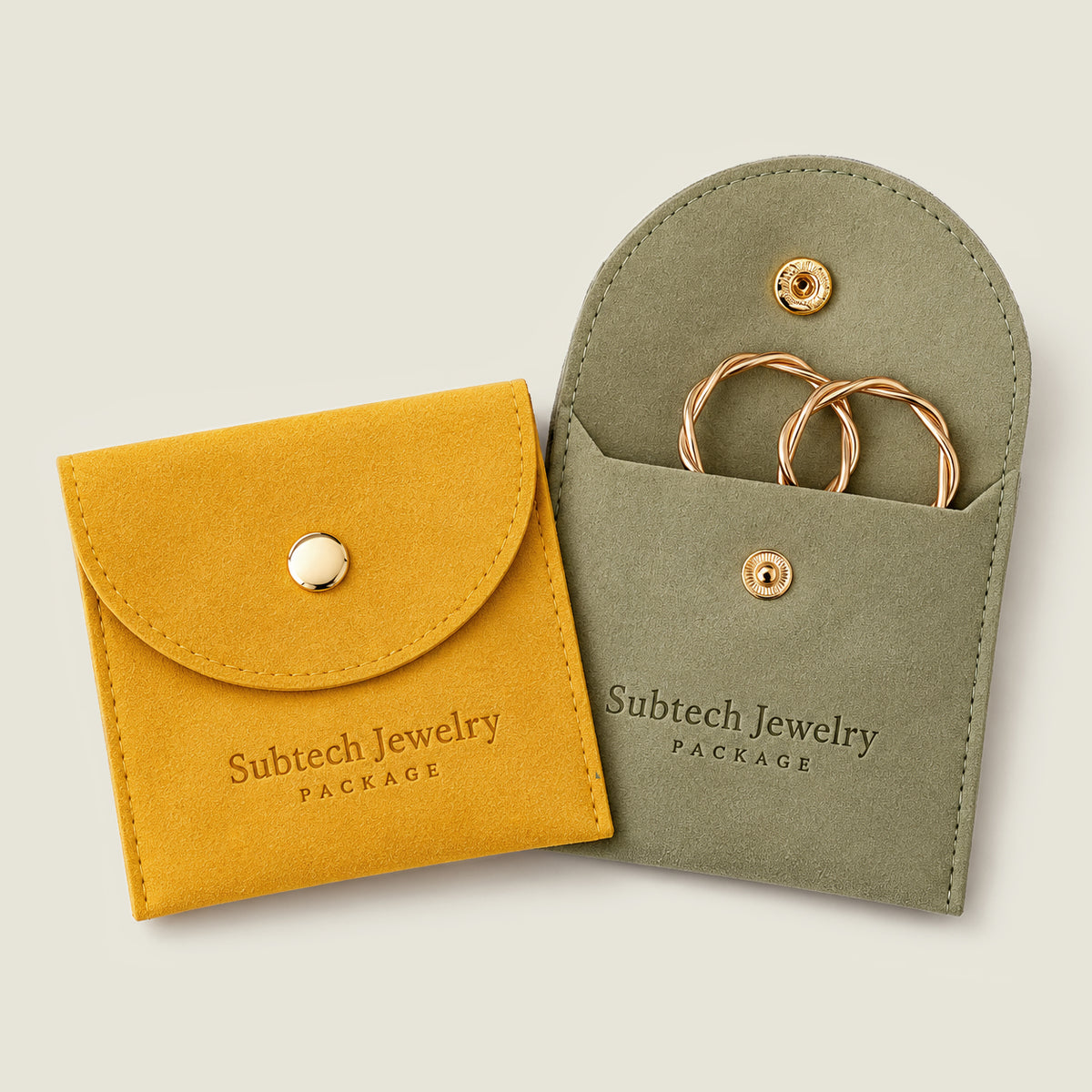 100pcs Microfiber Snap Button Jewelry Pouch, Business Logo Bag for Earrings
