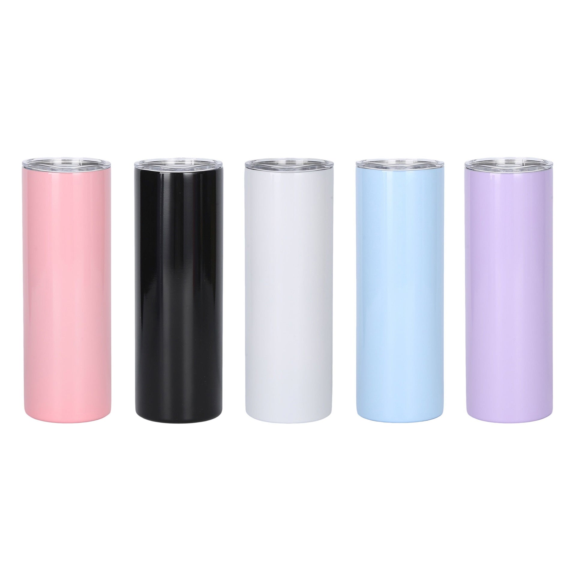 5 Blank Sublimation Tumblers : Stainless Steel Double Walled Skinny 24 oz.  White