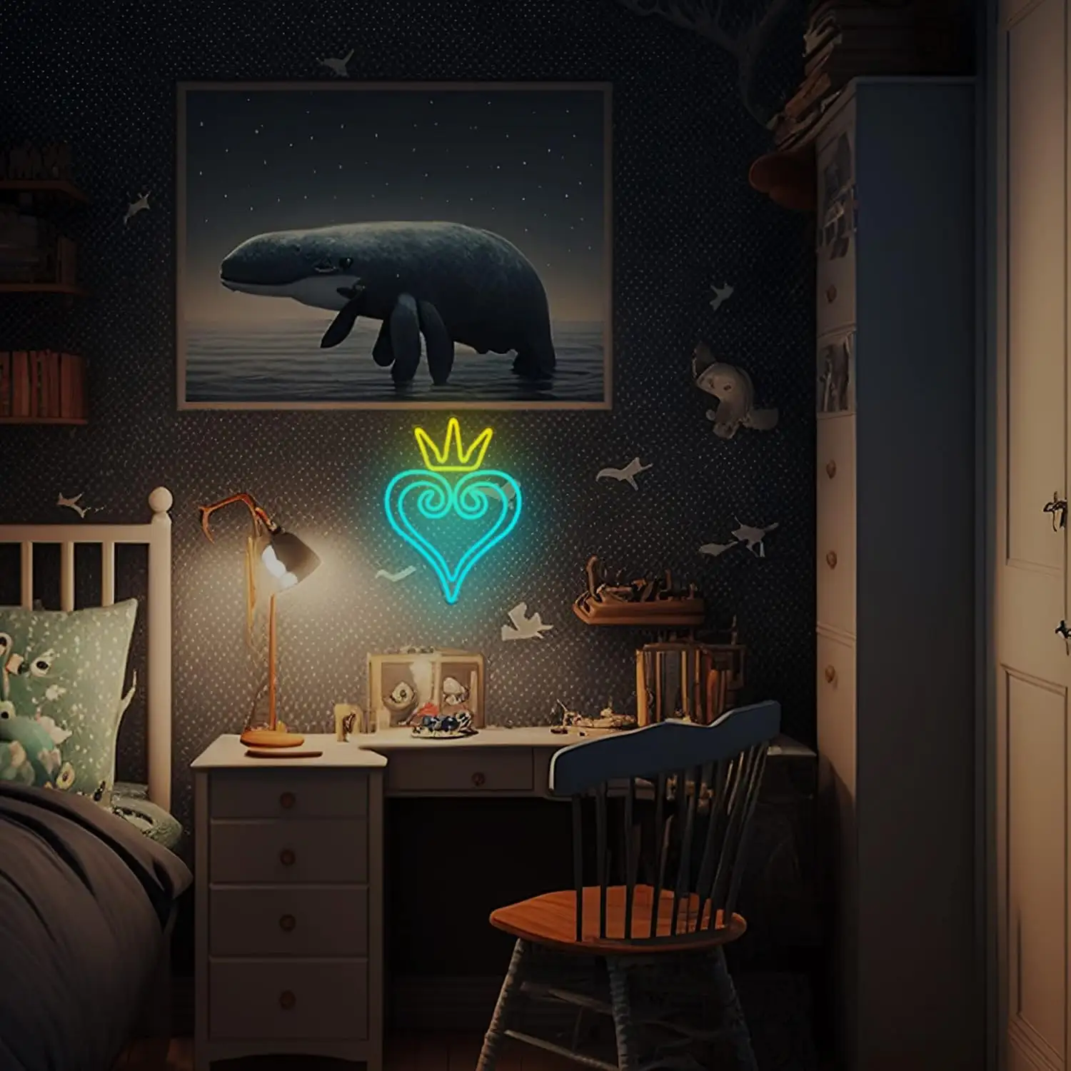 Blue Kingdom Hearts Neon Signs Anime Neon Lights for Wall Decor