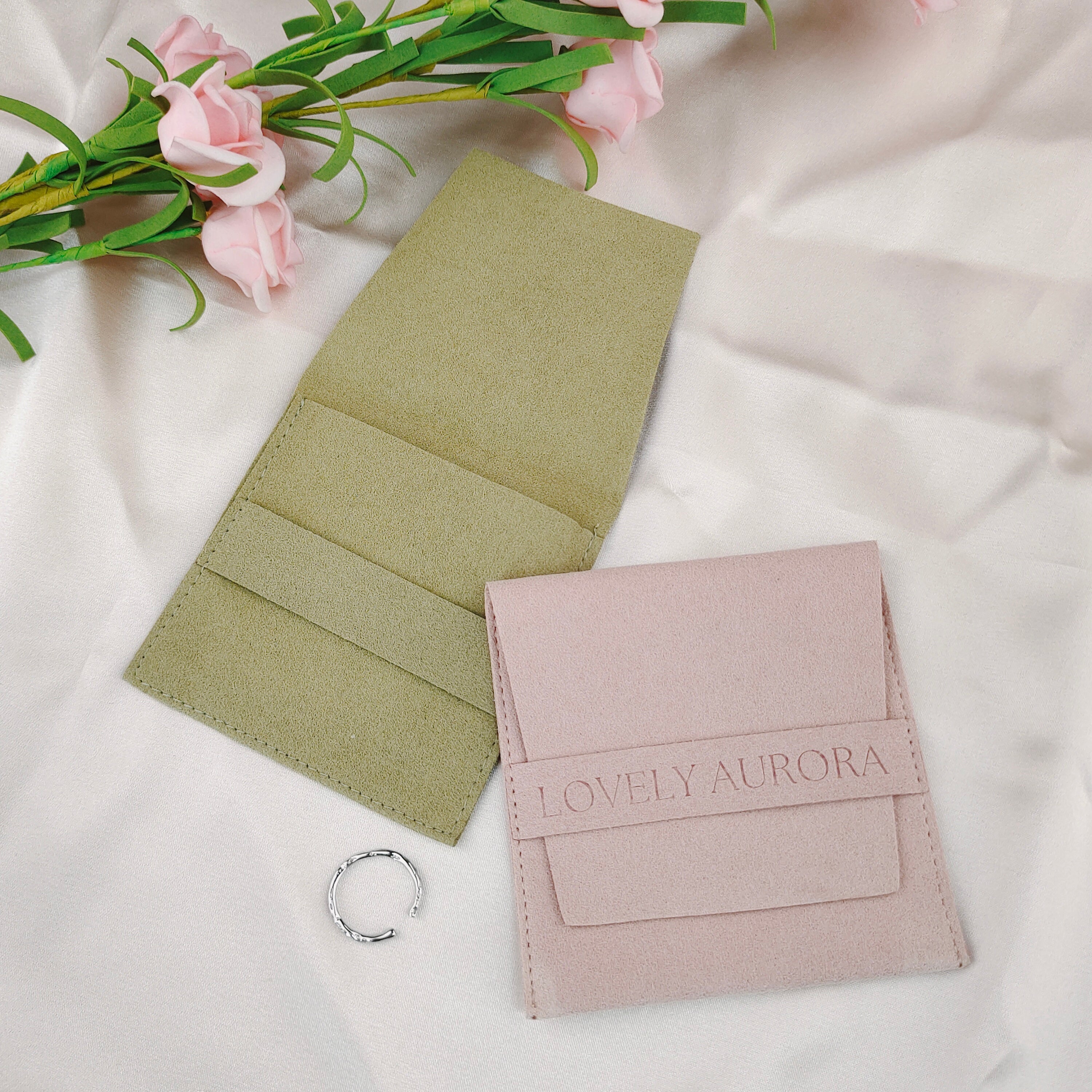 Envelope Style Custom Microfiber Jewelry Pouch with Branded Logo