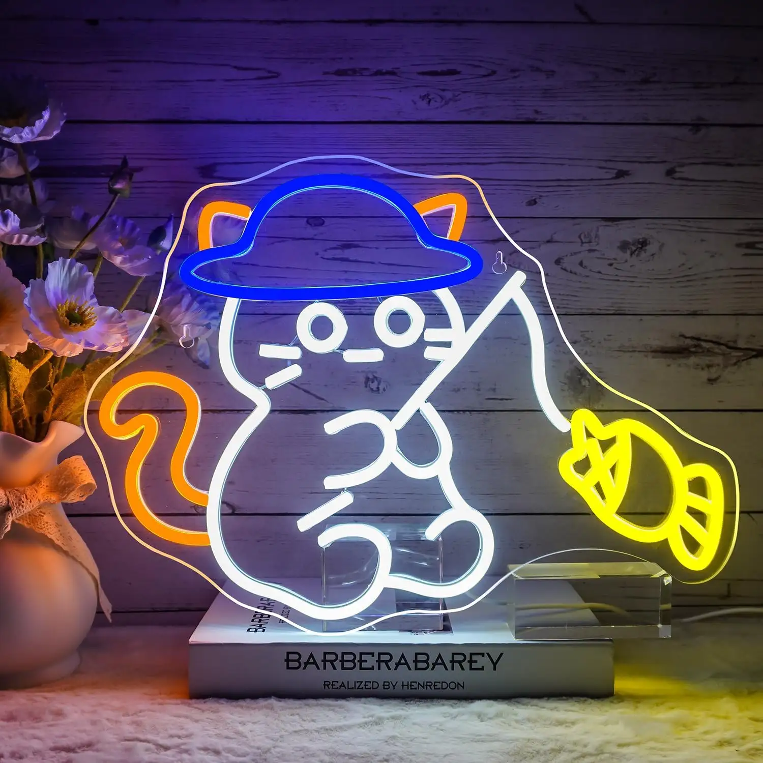 Cat Fishing LED Neon Funny Animal Signs for Kids