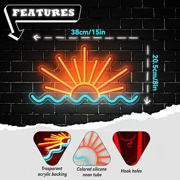 Sunset Sunrise Neon Signs Seaside Villa Store Bar Decor Room Neon Light