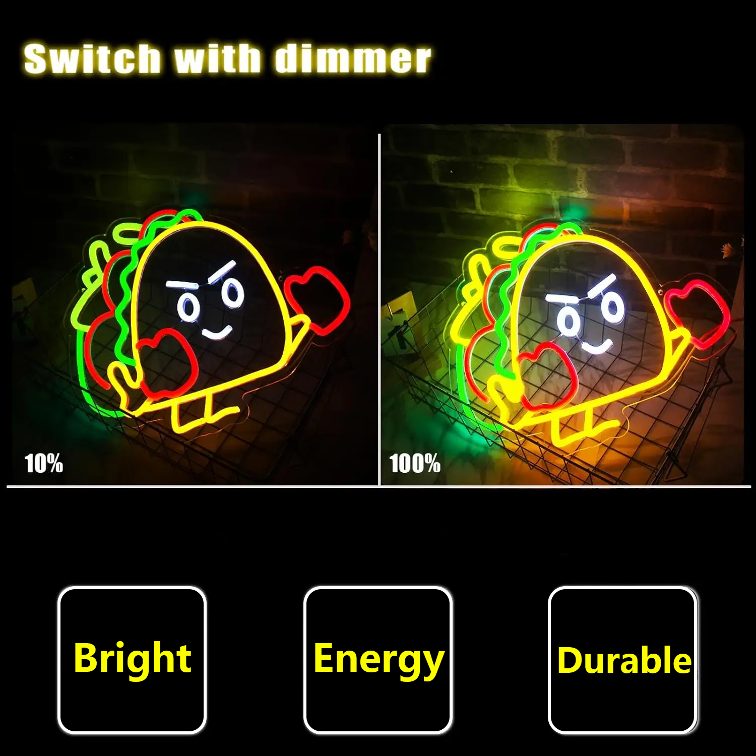 Sandwich Neon Signs Taco-Shaped Led Neon Children's Store Restaurant Decor