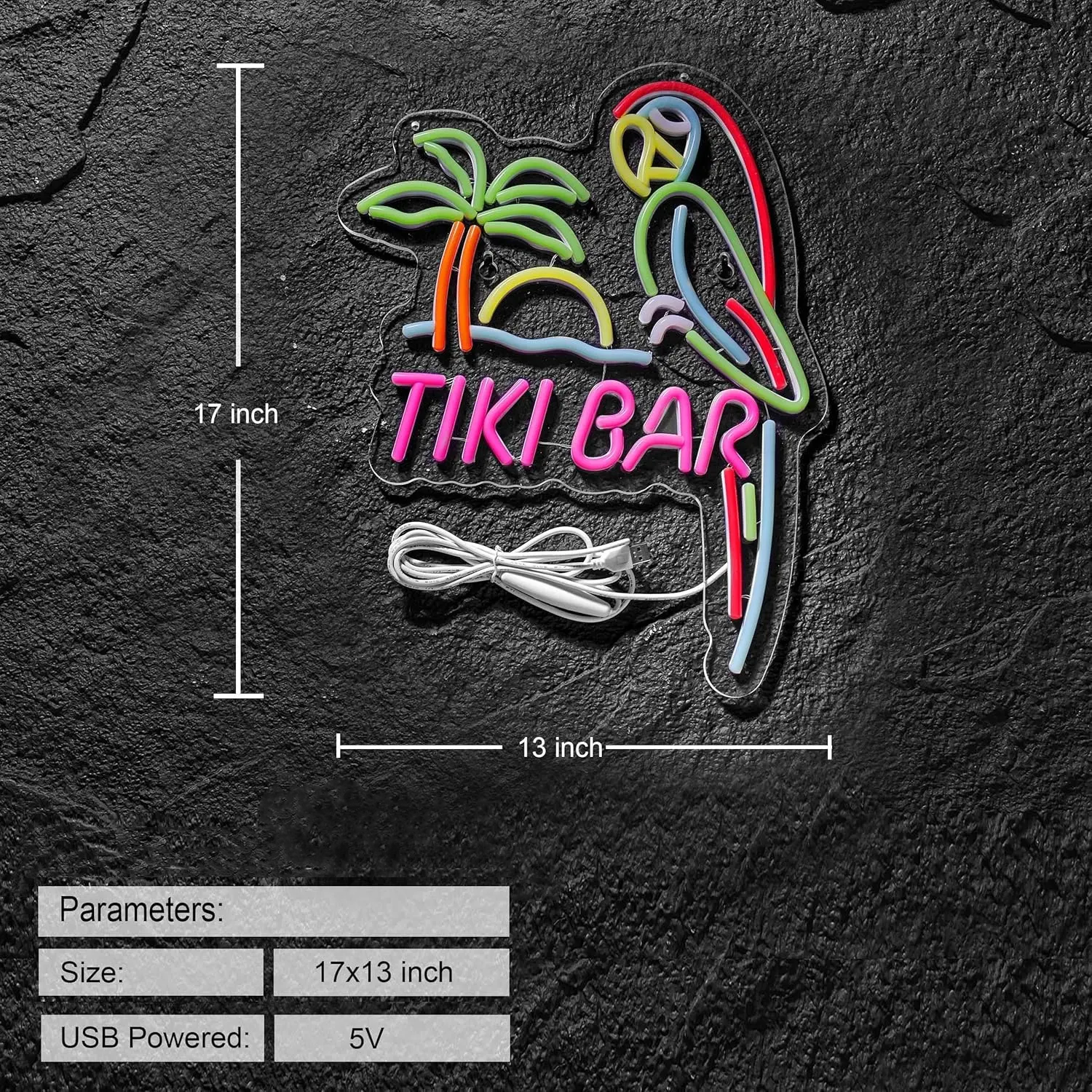 Parrot Tiki Bar LED Neon Wall Decor for Hawaii Pool Bar Party
