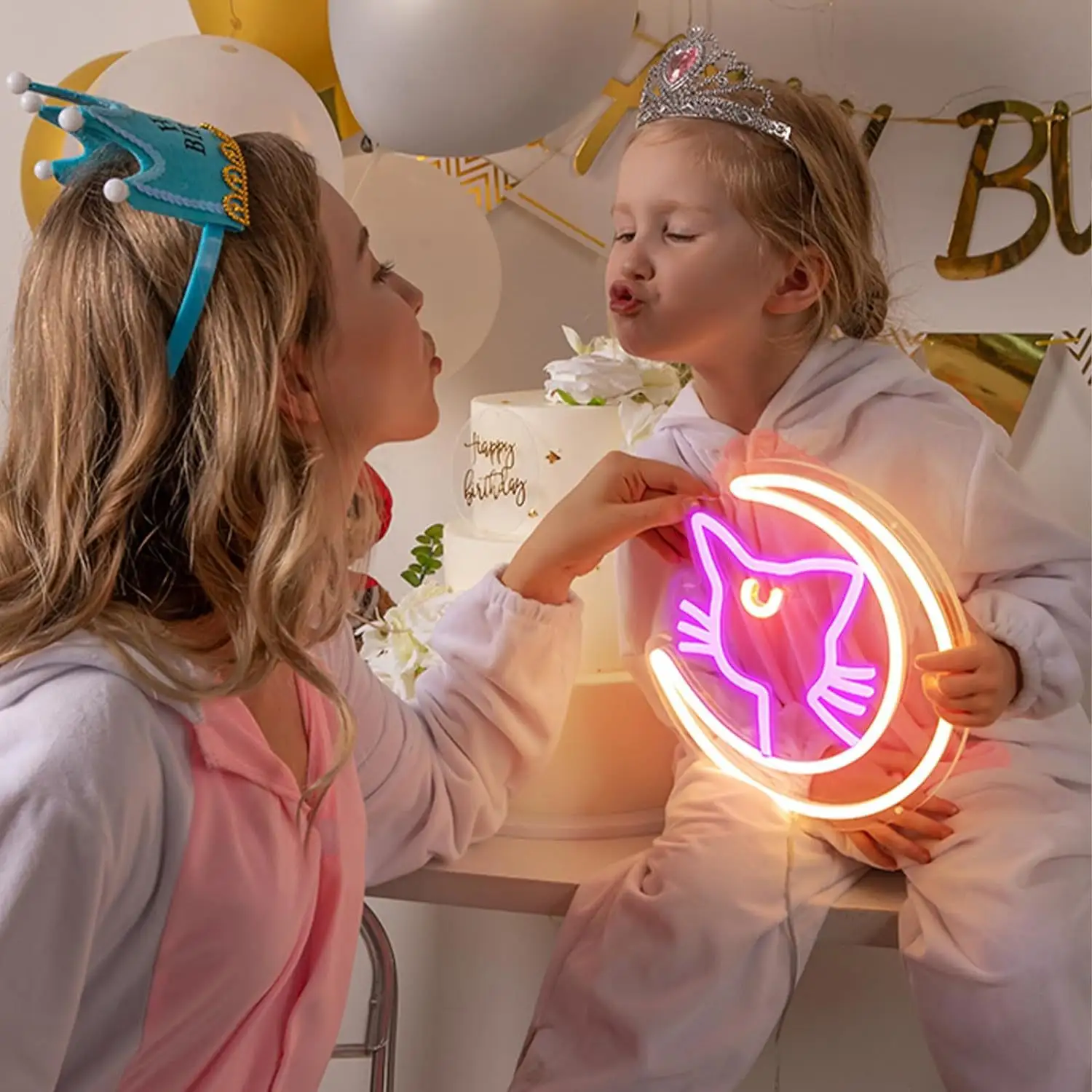 Cat Moon Neon Sign | Personalized Gifts for Family Kids | Cute Sign Decor