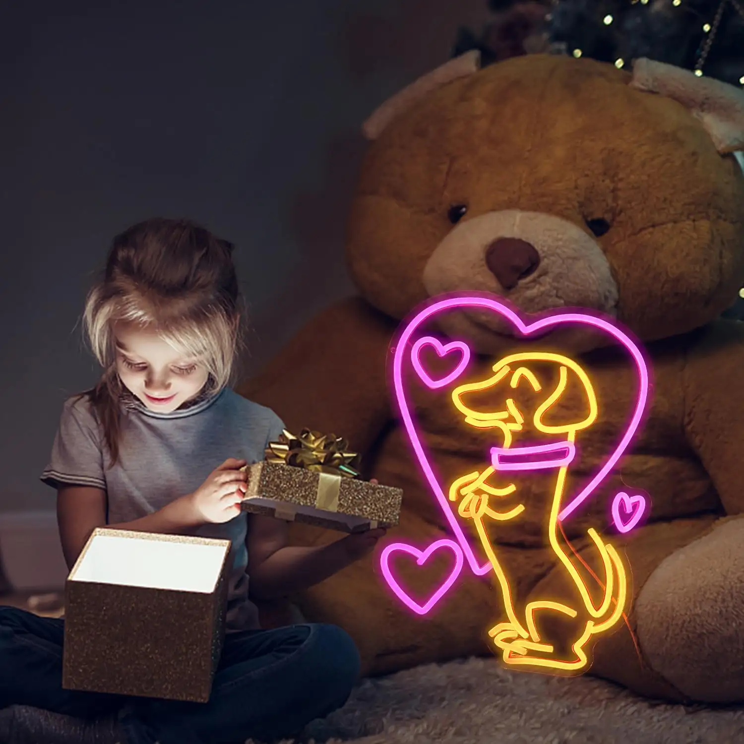 Cute Caring Dog LED Neon Wall Decor for Kids and Teens Bedroom