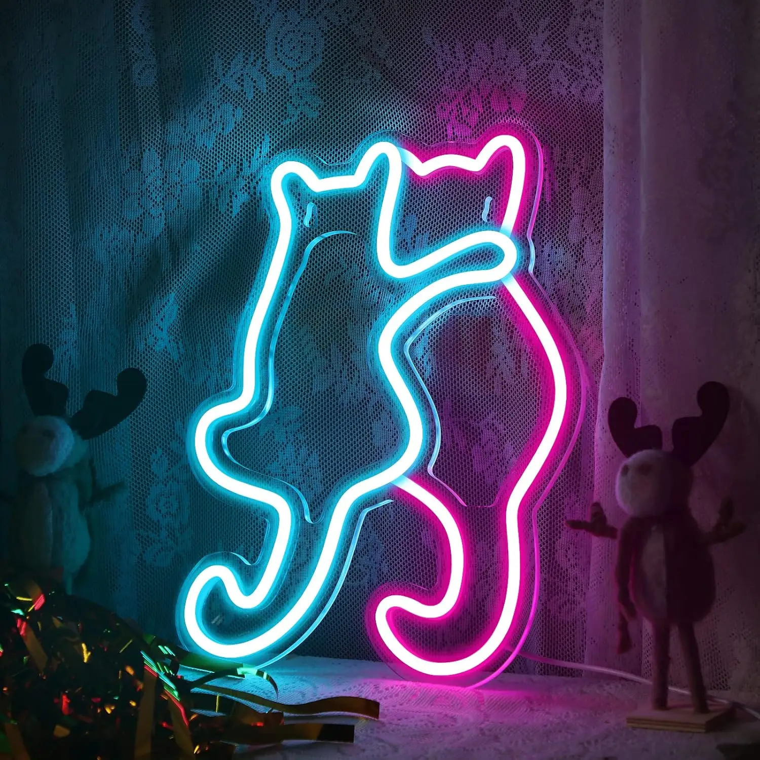 Cute Couple Cats LED Neon Sign Bedroom House Wall Decoration Pet Stores Decor