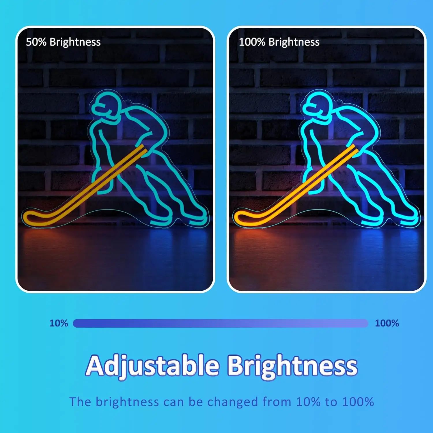 Ice Hockey Player Neon Signs Sports Wall Decor Party Decoration for Boys and Teens