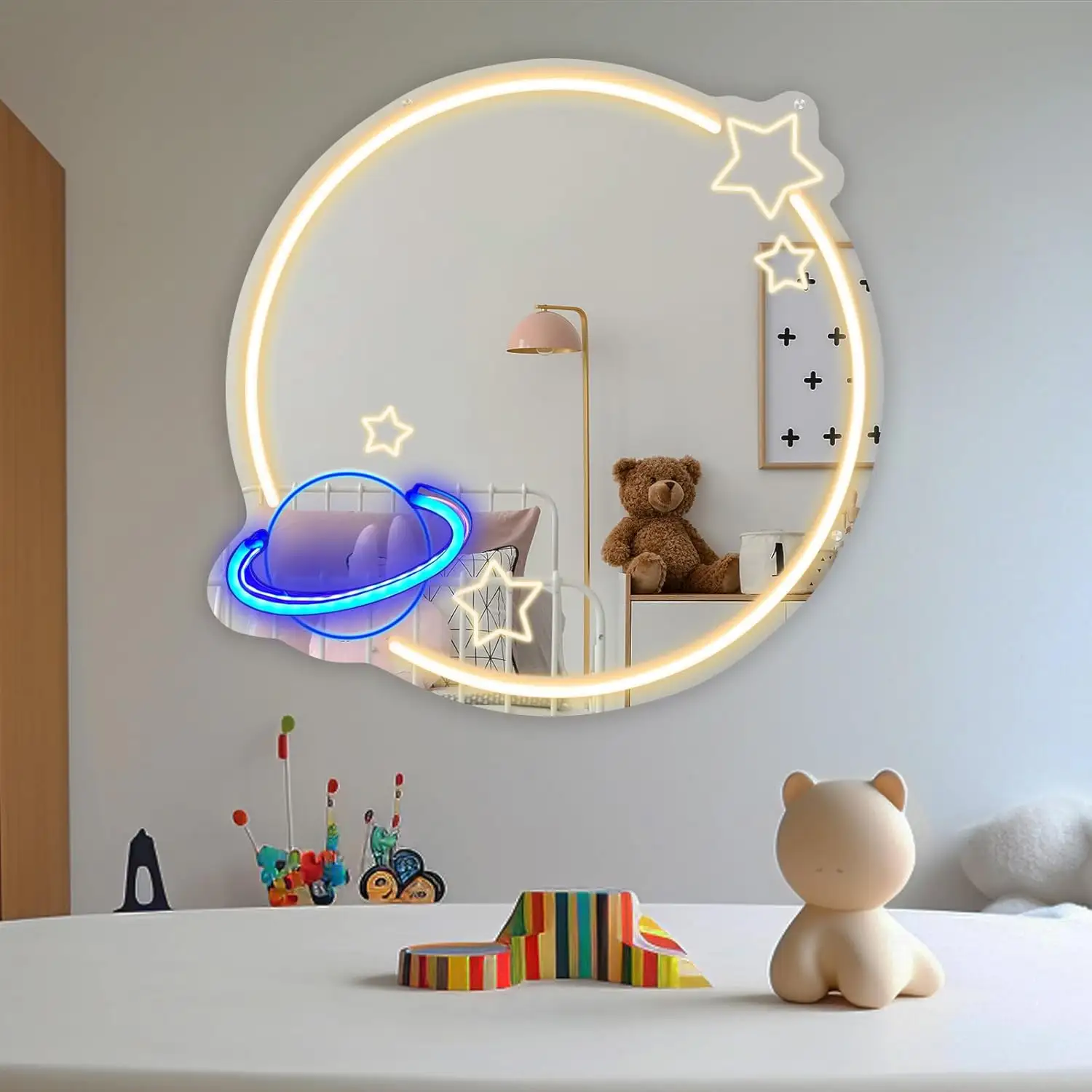 Universe Neon Mirror Kid's Bedroom Decor Cosmetic Mirror Beauty Salon Mirror