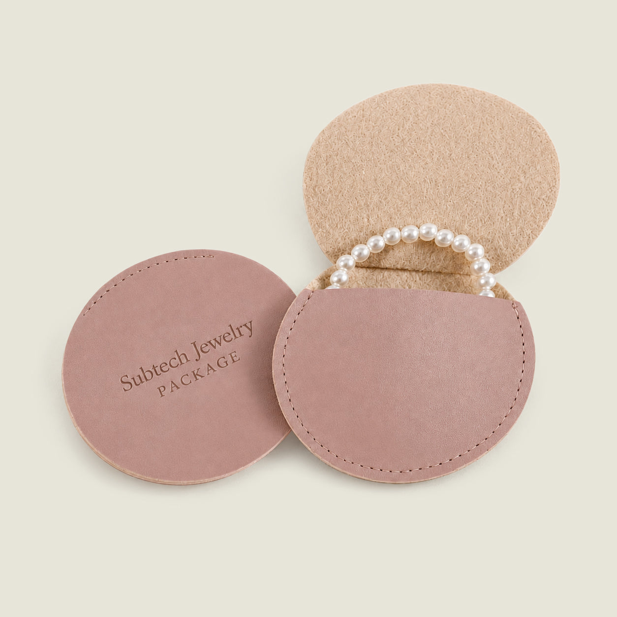 100pcs Personalized Round Jewelry Pouch, Luxury PU Leather Compartments for Necklaces, Rings