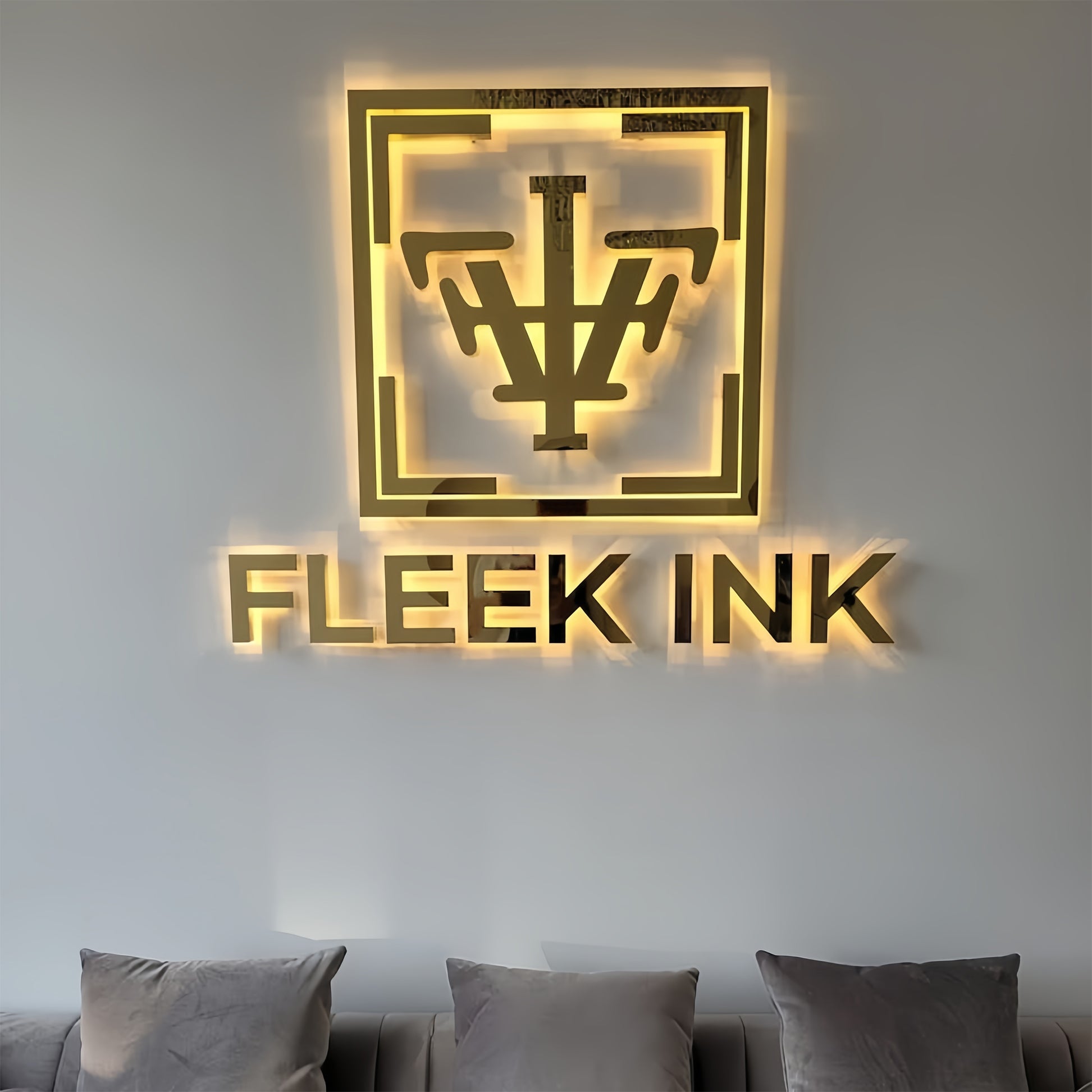 Custom Gold Metal Backlit Sign for Business Office Logo