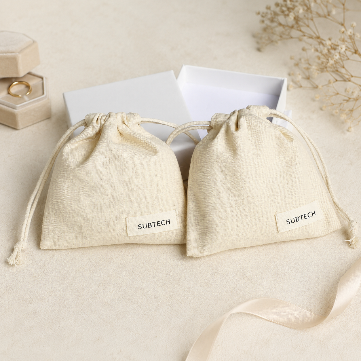 100pcs Personalized Cotton Canvas Bag Jewelry Necklace Storage Bag