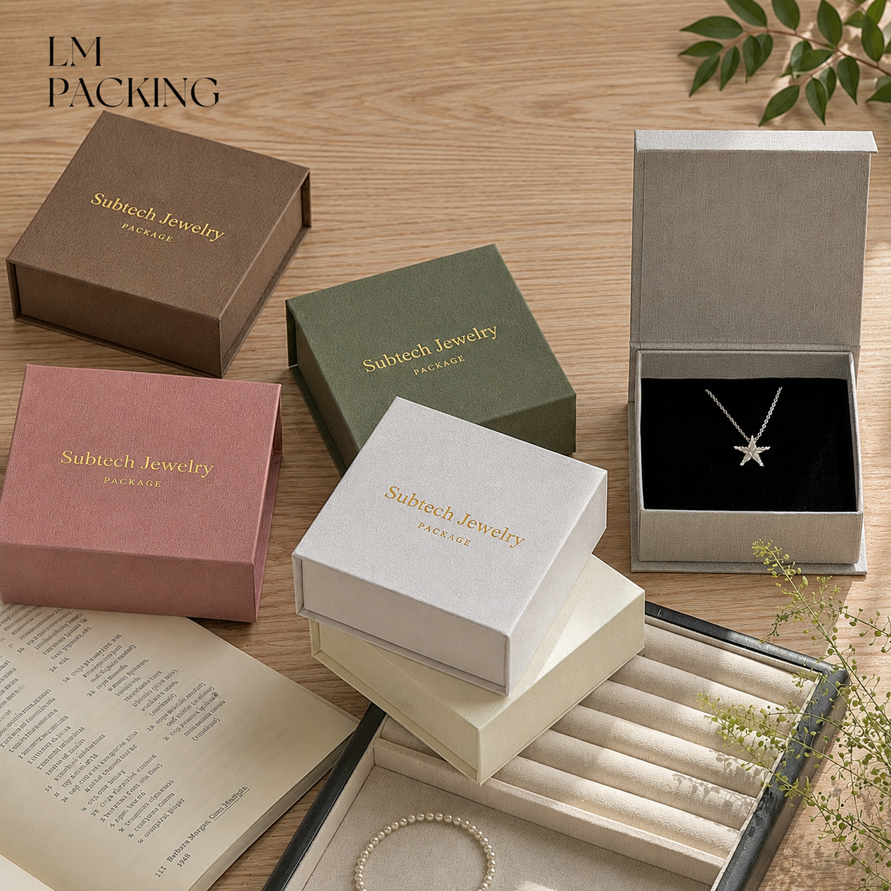 100pcs Custom Magnetic Jewellry Storage Box, 9*9*3.5cm Flip Box with Sponge, Logo Hot Stamping