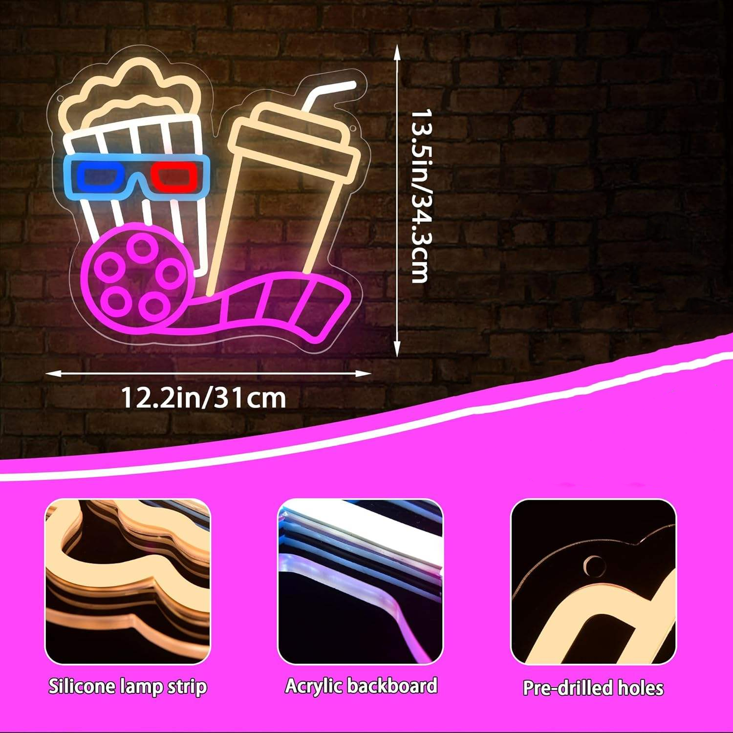 Movie Night LED Light Neon Sign Wall Decor for Home