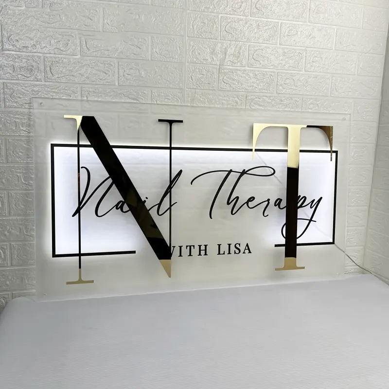 Custom Rectangle Business Signs | Metal Backlit Acrylic Logo Sign | Personalized Illuminated Logo Sign for Beauty Salon, Wedding, Resturant