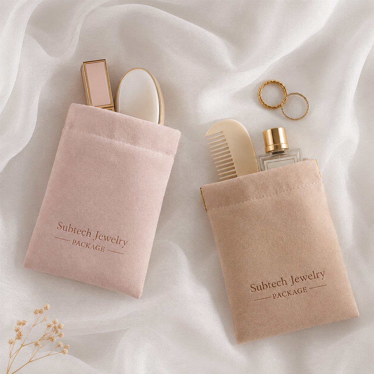 Custom Logo Microfiber Bag Spring Clip Pouch, Jewerly Studio exclusive