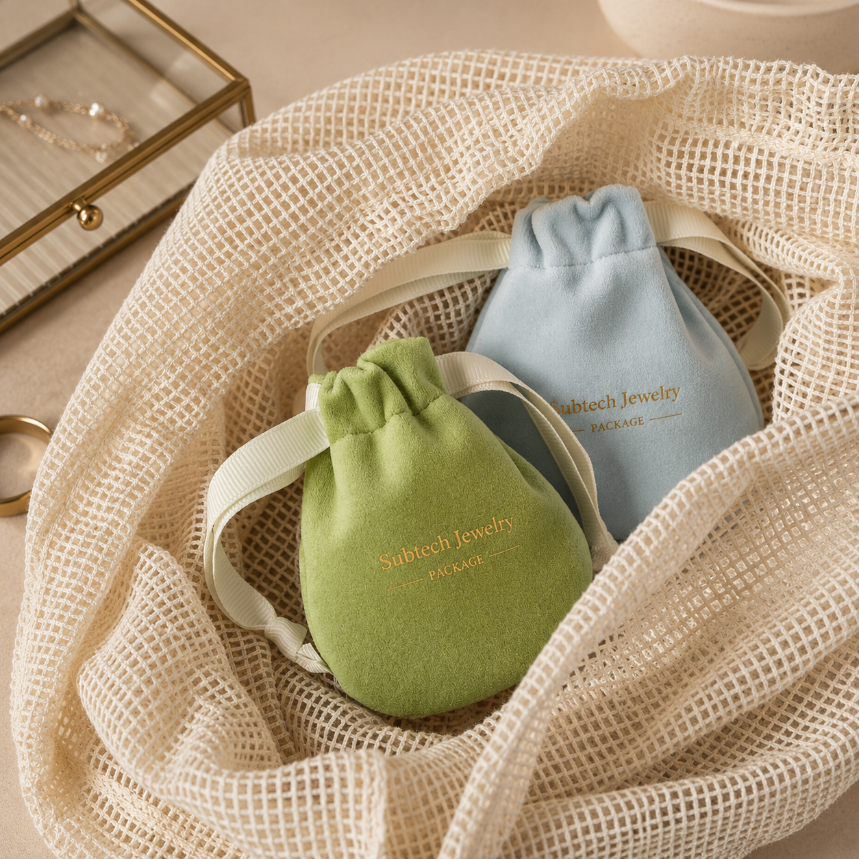 Luxury 12*9cm Velvet Drawstring Jewelry Pouch, Necklace Earrings Storage Small Items Organizer