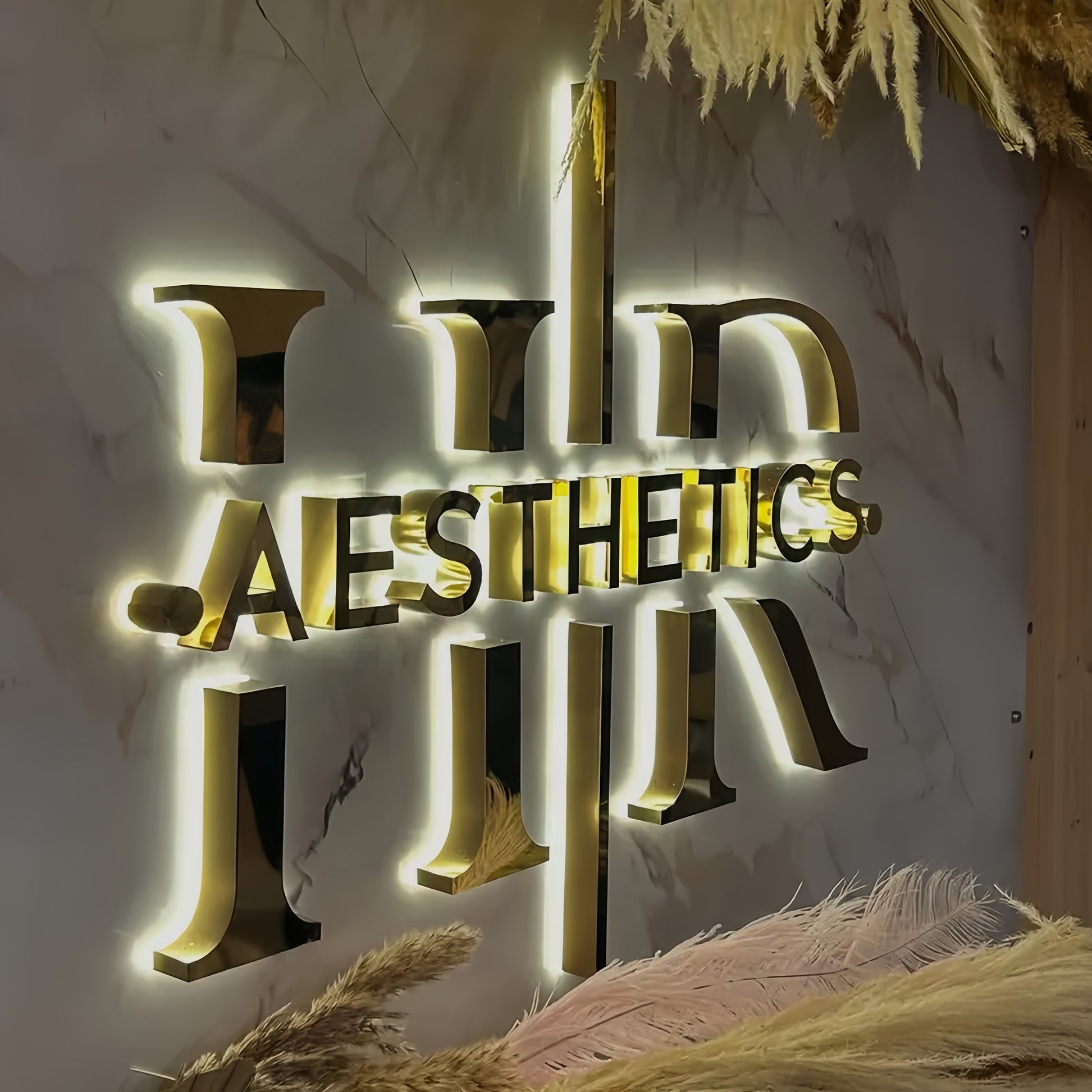 Custom Gold Metal Backlit Sign for Business Office Logo