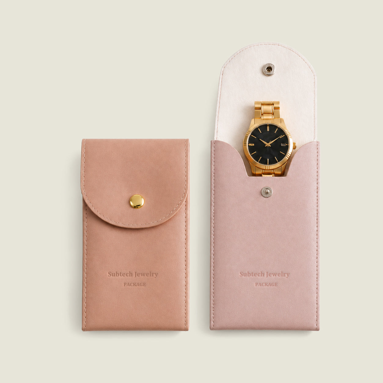 Custom Watch PU Leather Bag with Snap Anti-scratch Storage Bag for Travel